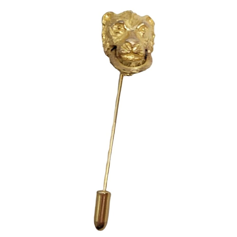 Mimi Gold-Tone Lion Door Knocker Lapel Stick Pin, Signed